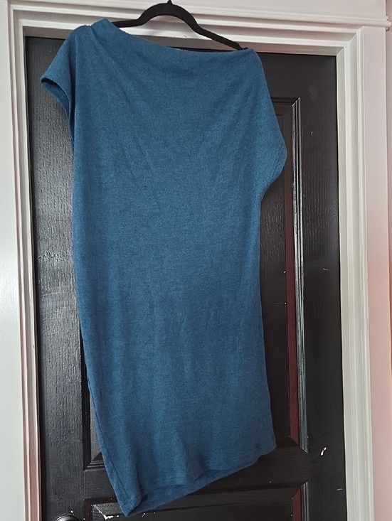 Piko 1988 Sweaters - Piko 1988 Blue Assymetrical Off The Shoulder Short Sleeve Sweater Dress Tunic XL